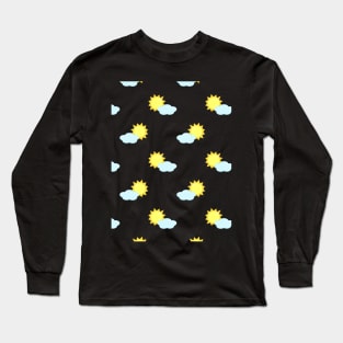Sun and Clouds Pattern 2 in Black Long Sleeve T-Shirt